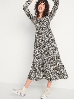 Old Navy Floral Printed Tiered-Hem Maxi Swing Dress